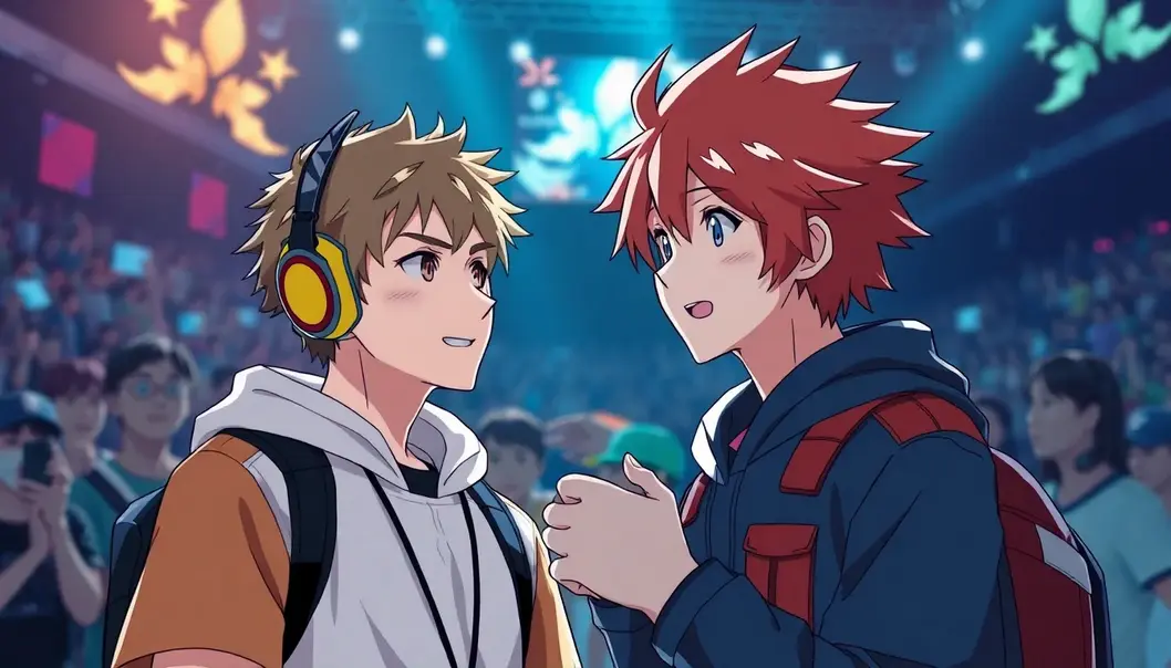A fusion of gaming and anime in a dazzling esports arena.
