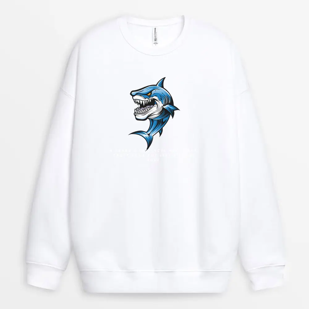 Clean white sweatshirt with focused quote about instinct and clarity