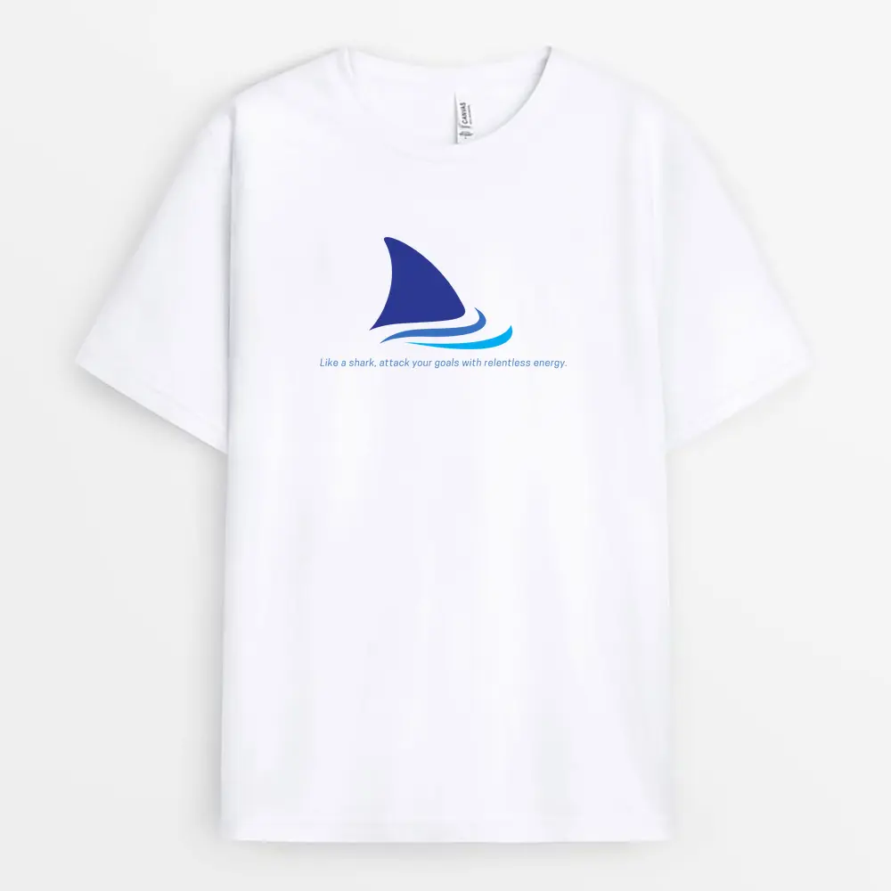 White t-shirt with bold "Attack Goals" lettering, symbolizing direct ambition